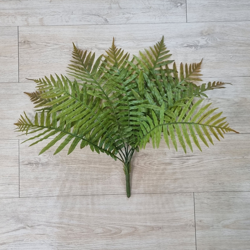 بوته سرخس مصنوعی 9 برگ با برگ‌های ژله‌ای لمسی، ابعاد 38×38×45 سانتی‌متر، وزن 70 گرم