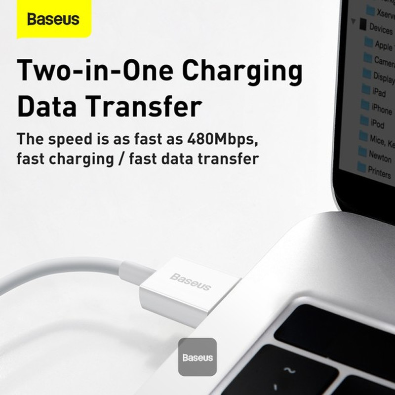کابل تبدیل USB به USB-C باسئوس مدل Superior Series CATYS-A 6A 66W طول 2 متر