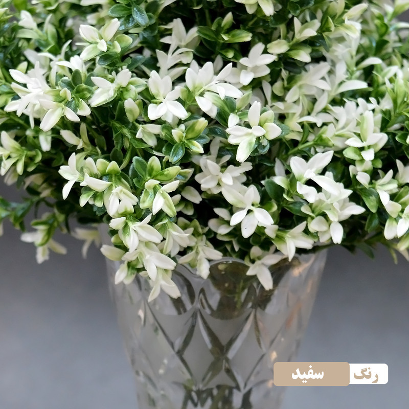 گل مصنوعی مدل بوته اناری با جنس پلاستیک، ابعاد 15×15×35 سانتی‌متر، وزن 50 گرم