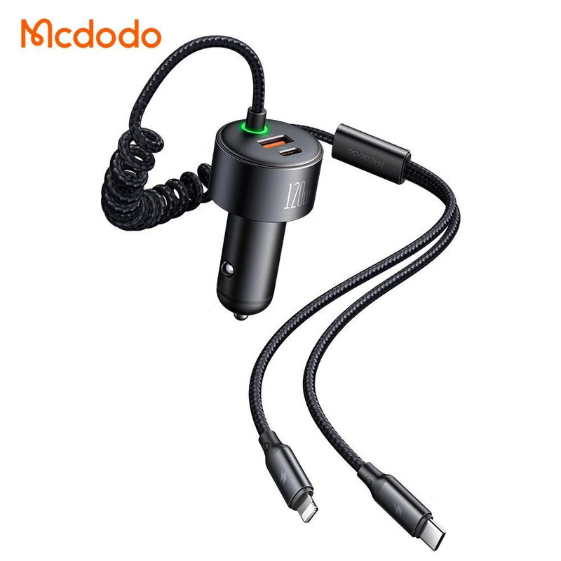 شارژر فندکی120 وات  مک دودو مدل cc-0370 به همراه کابل USB-Cلایتنینگ