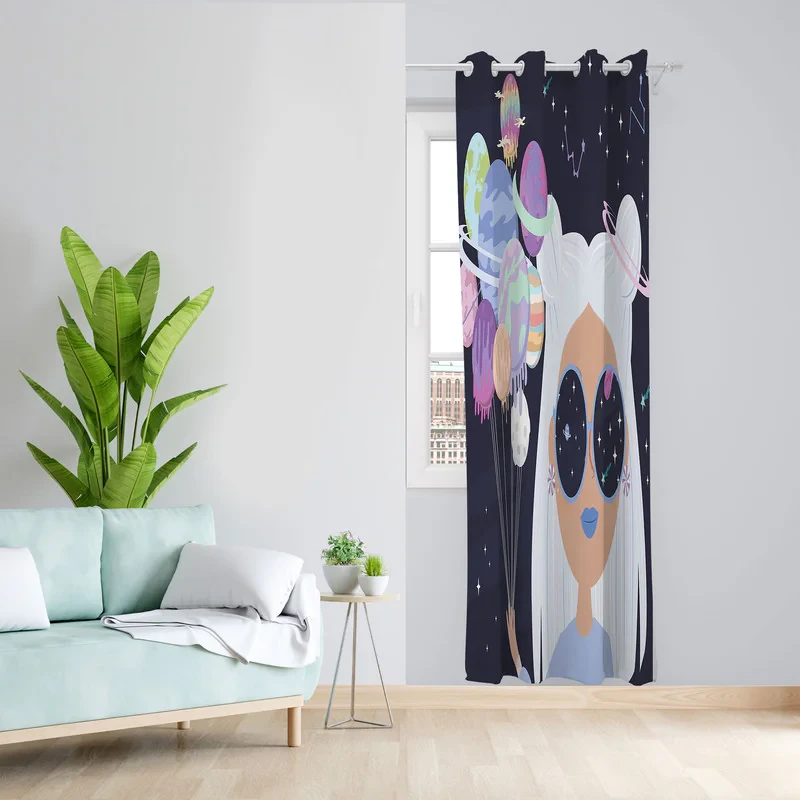 پرده مدل اتاق کودک مخمل پانچی طرح مرد فضا کد 2295 سایز 140x280 سانتی متر