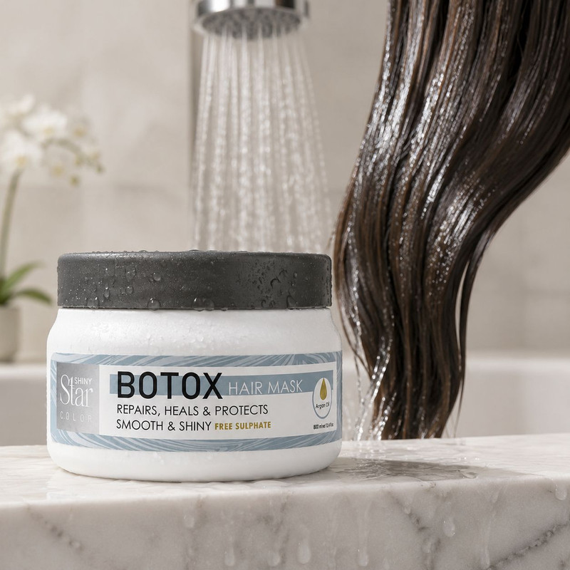 ماسک مو آبرسان بدون سولفات مدل Botox شاینی استار مناسب برای موی انواع مو حجم 500 میلی لیتر