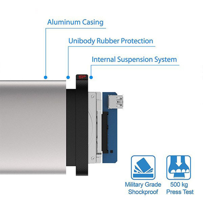 هارد اکسترنال سیلیکون پاور مدل Armor A85 ظرفیت یک ترابایت دارای رابط USB Type-A 3.2