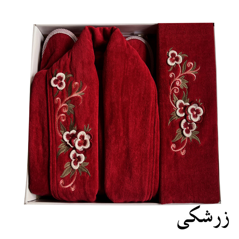سرویس حوله پالتویی 4 تکه طرح ماریبور مدل گلبرگ کد 1