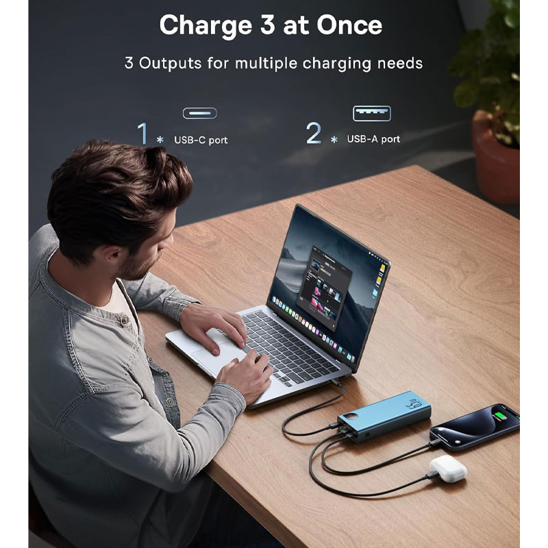 پاوربانک 65 وات بیسوس مدل PPADM65-S ظرفیت 20000 میلی آمپر ساعت به همراه کابل USB-C به USB-A
