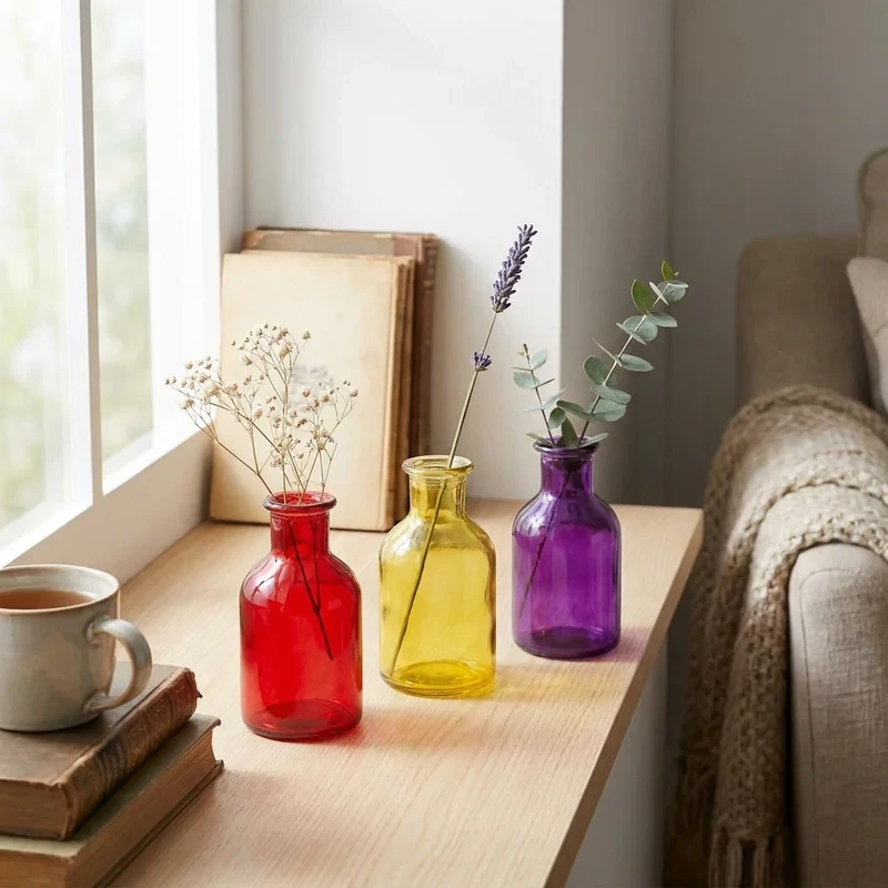 گلدان شیشه‌ای مدل نسیم کد 02 مناسب دکوراسیون منزل و نگهداری گیاهان، ابعاد 7×7×13 سانتی‌متر، وزن 220 گرم، جنس شیشه، قطر داخلی گلوگاه 2.5 سانتی‌متر و قطر بیرونی 4 سانتی‌متر