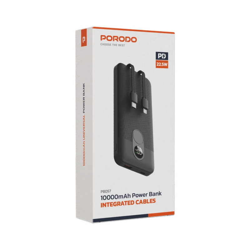 پاوربانک پرودو مدل Integrated Cables ظرفیت 10000 میلی آمپر ساعت