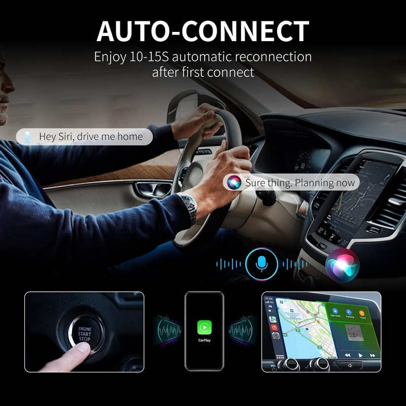کارپلی و اندروید اتو مدل Wireless CarPlayAndroid Auto Q1J به همراه مبدل USB به USB-C