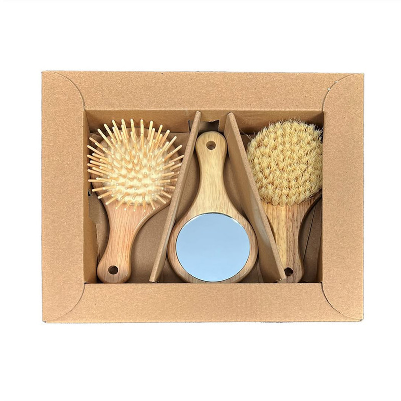 ست شانه و برس و آینه کودک  مدل wood مجموعه 3 عددی
