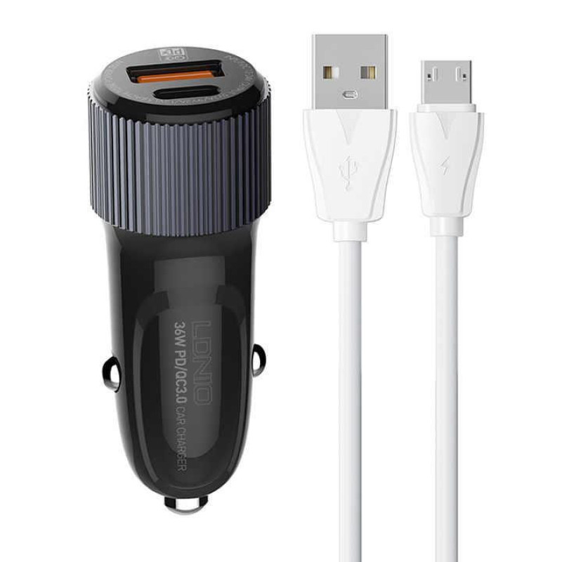 شارژر فندکی الدینیو مدل C510Q به همراه کابل تبدیل usb-C