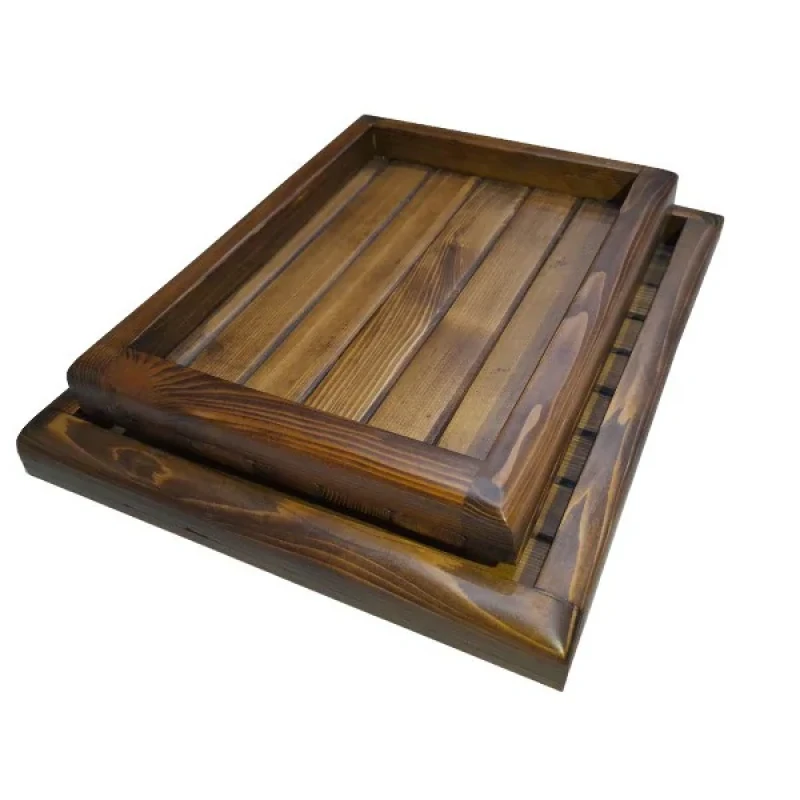سینی سرو چوبی مدل nr2024، مجموعه 2 عددی، ابعاد سینی بزرگ 30×34 سانتی‌متر و ابعاد سینی کوچک 30×22 سانتی‌متر