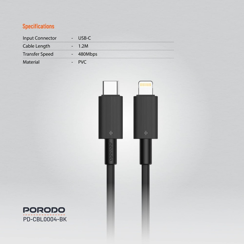 کابل تبدیل USB-C به لایتنینگ پرودو مدل CBL0018 طول 1.2 متر