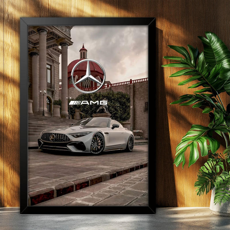 تابلو بکلیت طرح ماشین و خودرو مرسدس بنز Mercedes-Benz AMG GT مدل B-po1992 فریم مشکی