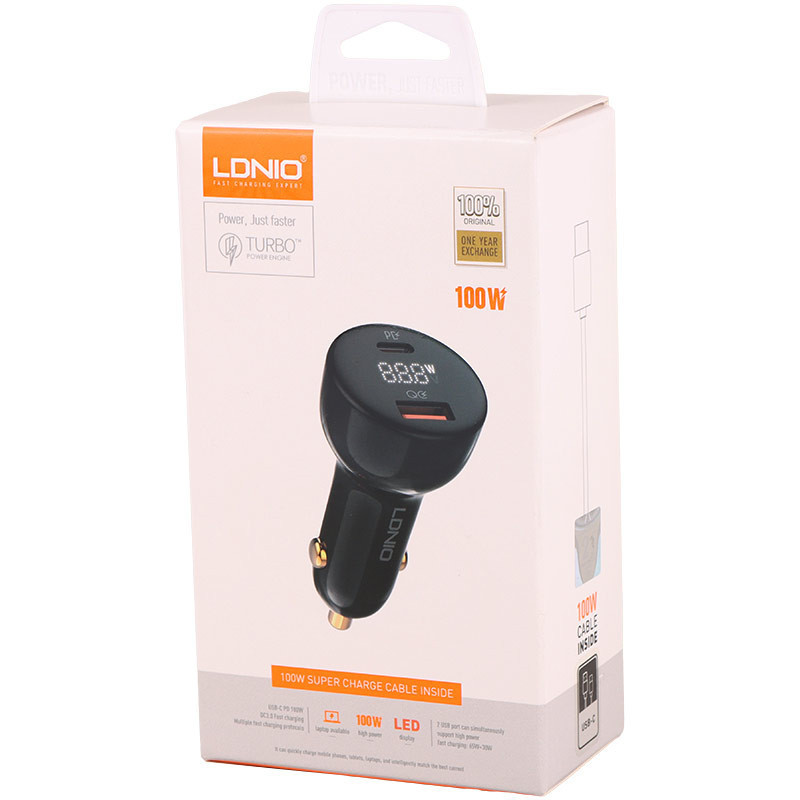 شارژر فندکی 100 وات الدینیو مدل C101 به همراه کابل usb-c
