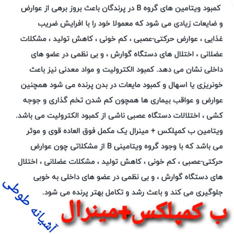 محلول ویتامین ب کمپلکس پرندگان زینتی مدلB.Mineral حجم 5 میلی لیتر
