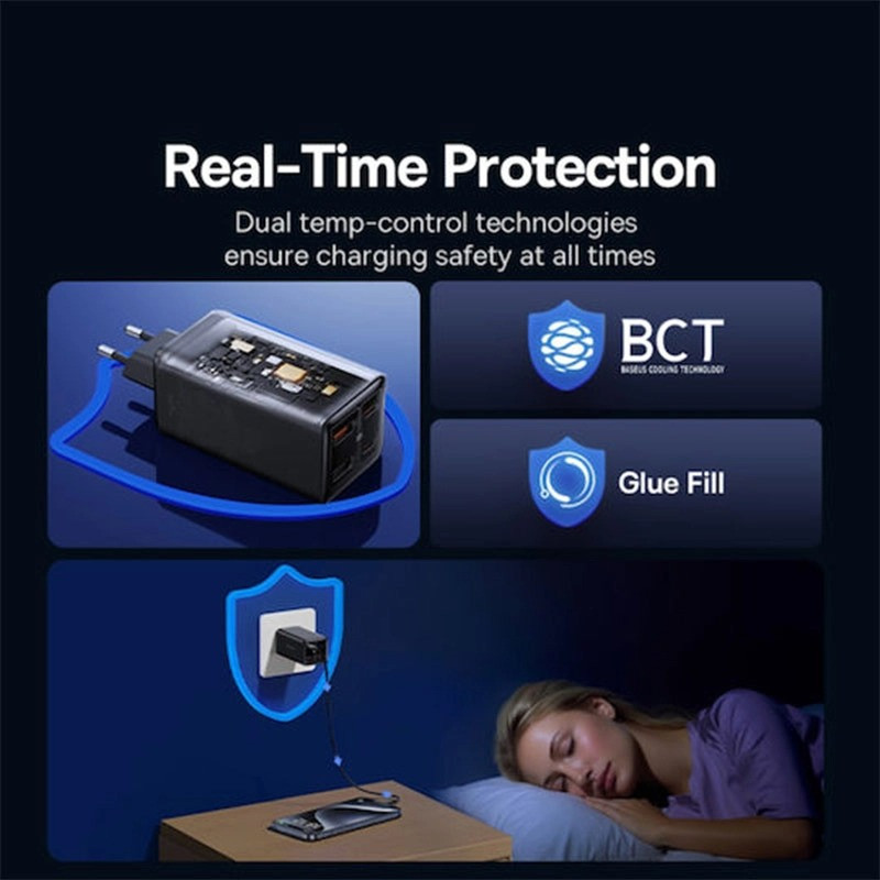 شارژر دیواری 100 وات 4 پورت بیسوس مدل GaN6 Pro به همراه کابل USB-C به USB-C