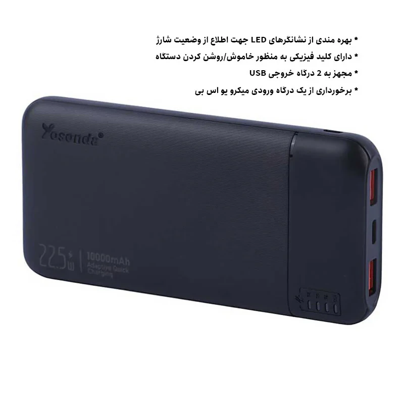 پاوربانک فست شارژ 22.5 وات یوساندا مدل Safe Journeys ظرفیت 10000 میلی‌آمپرساعت