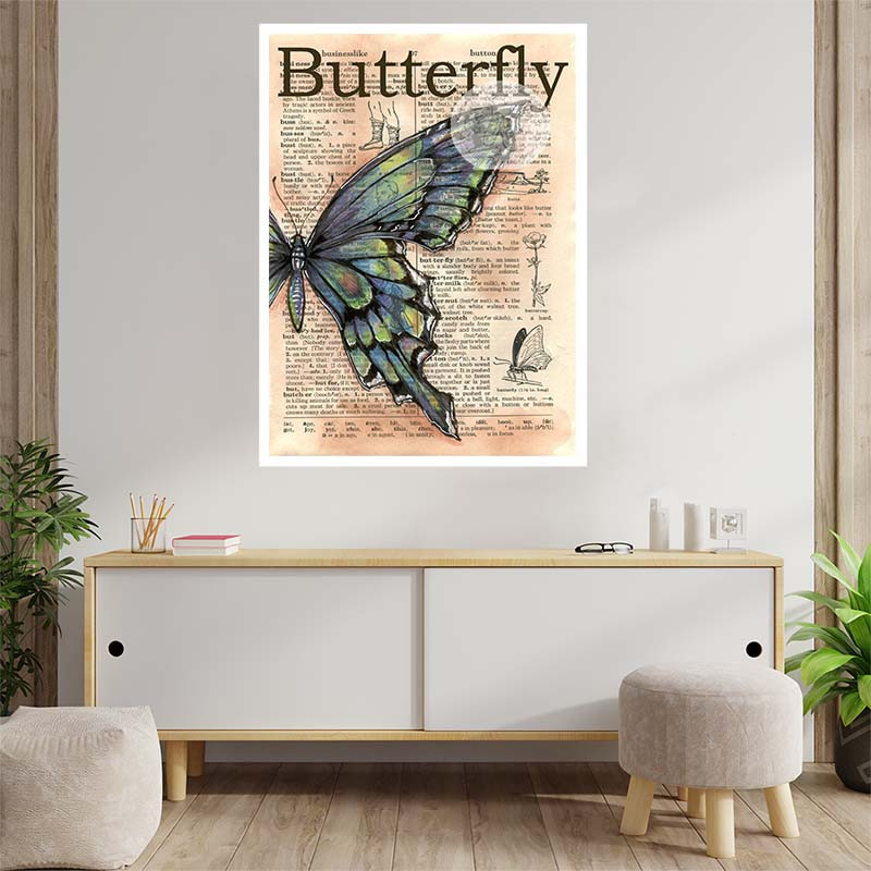 پوستر کارنيکا طرح روزنامه وینتج پروانه Vintage Newspaper Butterfly کد 48198 مجموعه 8 عددی