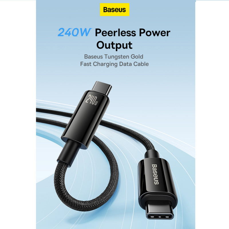 کابل تبدیل USB-C باسئوس مدل (TUNGSTEN GOLD (240W طول 3 متر