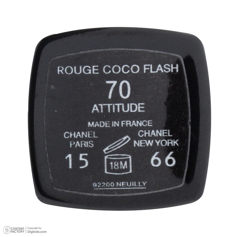 رژ لب شانل مدل rouge coco flash با شماره رنگ 70 و رنگ قرمز، با جلوه براق و ماندگاری 8 ساعت