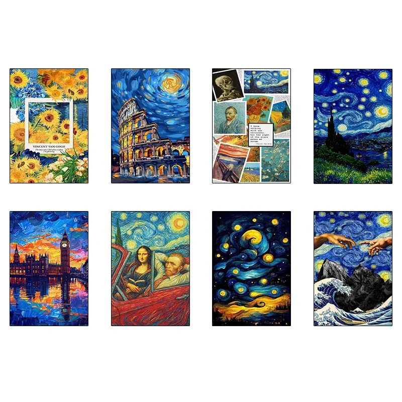 پوستر کارنيکا طرح شب پرستاره فانتزی ون‌گوگ Fantasy Starry Night Van Gogh کد 95216 مجموعه 8 عددی