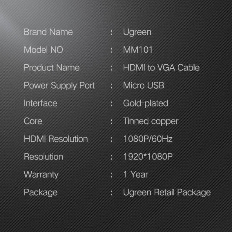 کابل تبدیل HDMI به micro USB  VGA یوگرین مدل MM101-30449 طول 1.5 متر
