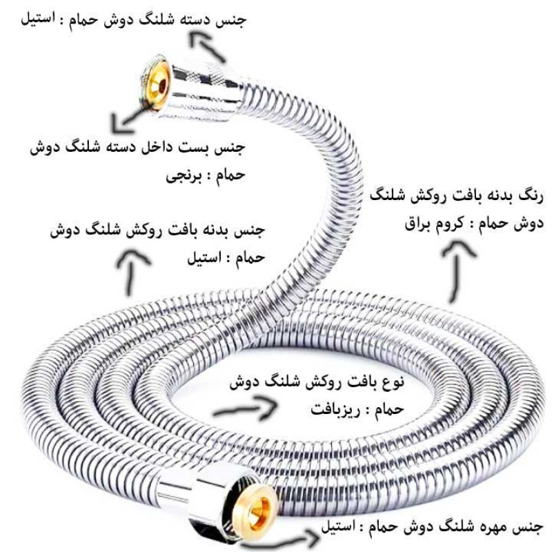 شلنگ دوش حمام مدل ریزبافت steel