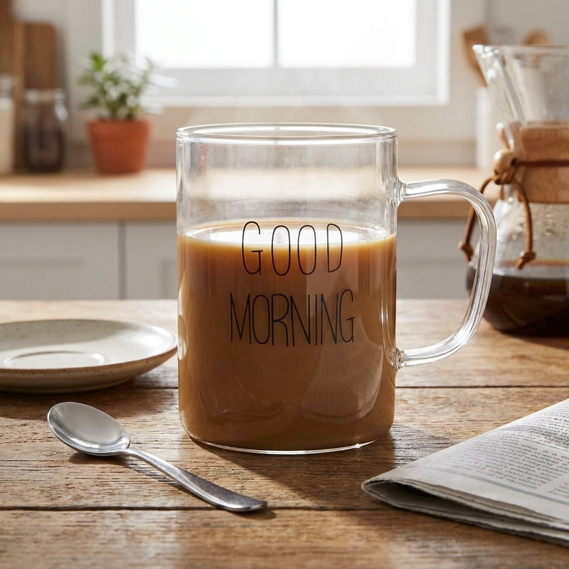ماگ مدل شیشه ای طرح good morning