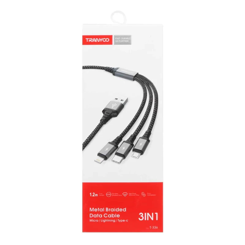 کابل تبدیل USB به لایتنینگ  MicroUSB  USB-C ترانیو مدل T-XS6 طول 1.2 متر