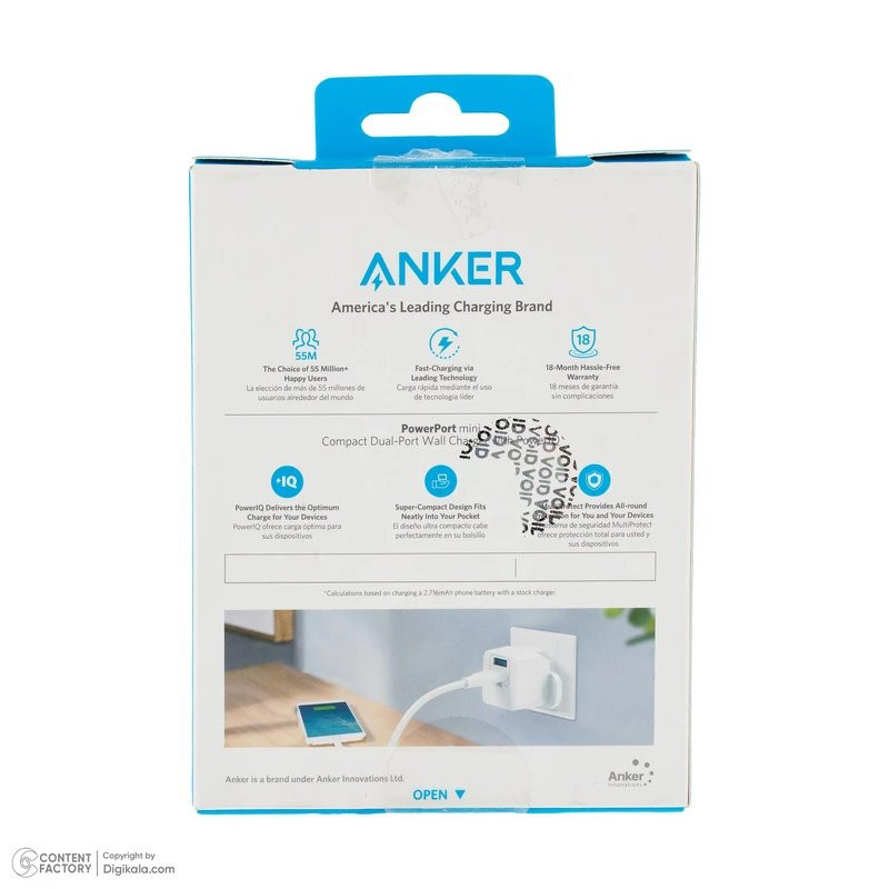 شارژر دیواری 12 وات دو پورت انکر مدل PowerPort Mini A2620