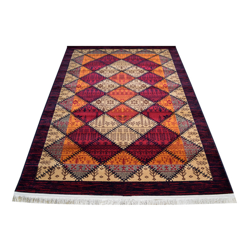 فرش ماشینی 320 شانه فرش سهند زمینه عنابی حاشیه لاکی مدل F811.0L