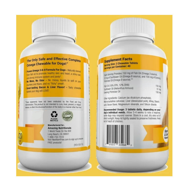 قرص مکمل مولتی ویتامین سگ امیزینگ نوتریشن مدل Omega 3 مناسب برای همه سنین بسته 120 عددی