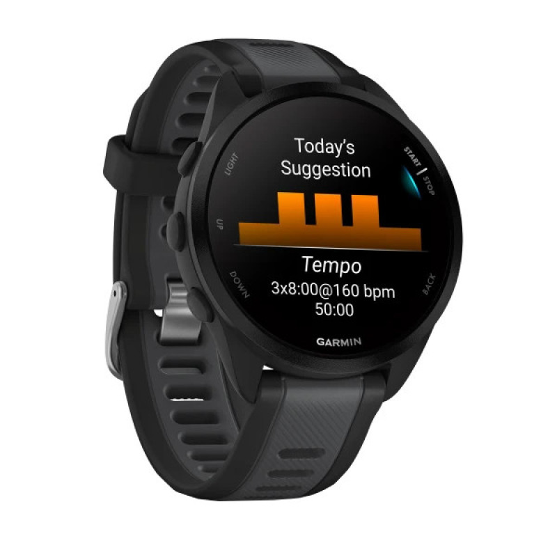 ساعت هوشمند گارمین مدل Forerunner 165 دارای قابلیت های کنترل موسیقی (Music Player)، قابلیت تغییر طرح ساعت یا تم بند سیلیکون