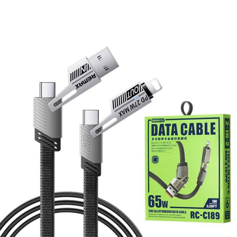 کابل تبدیل USB-C  USB به USB-C  لایتنینگ ریمکس مدل RC-C189  طول 1 متر