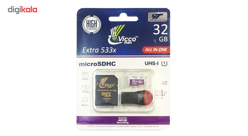 کارت حافظه microSDHC ویکو من مدل Extre 533X کلاس 10 استاندارد UHS-I U1 سرعت 80MBps ظرفیت 32 گیگابایت همراه با آداپتور SD