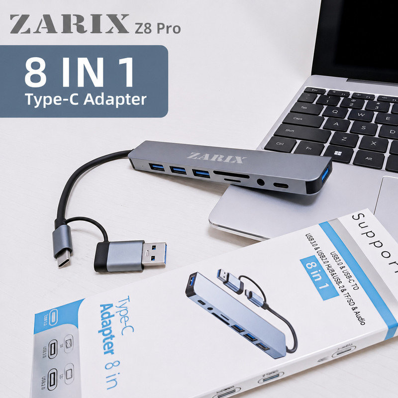 هاب 8 پورت USB 3.0USB-C زاریکس مدل Z8 Pro