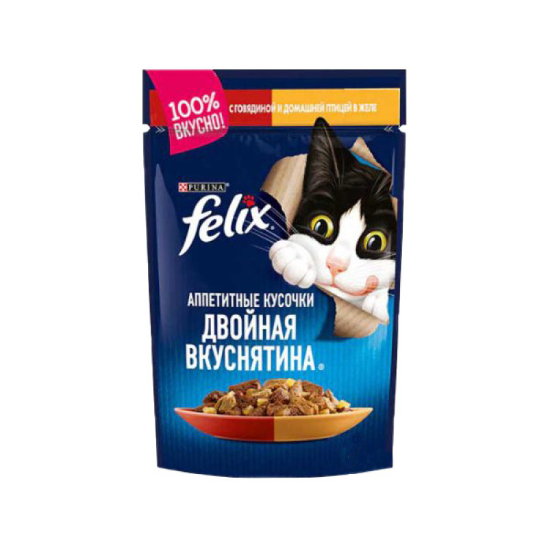 پوچ گربه بالغ فلیکس مدل Chicken & Beef In Jelly طعم مرغ و گوشت وزن ۷۵ گرم