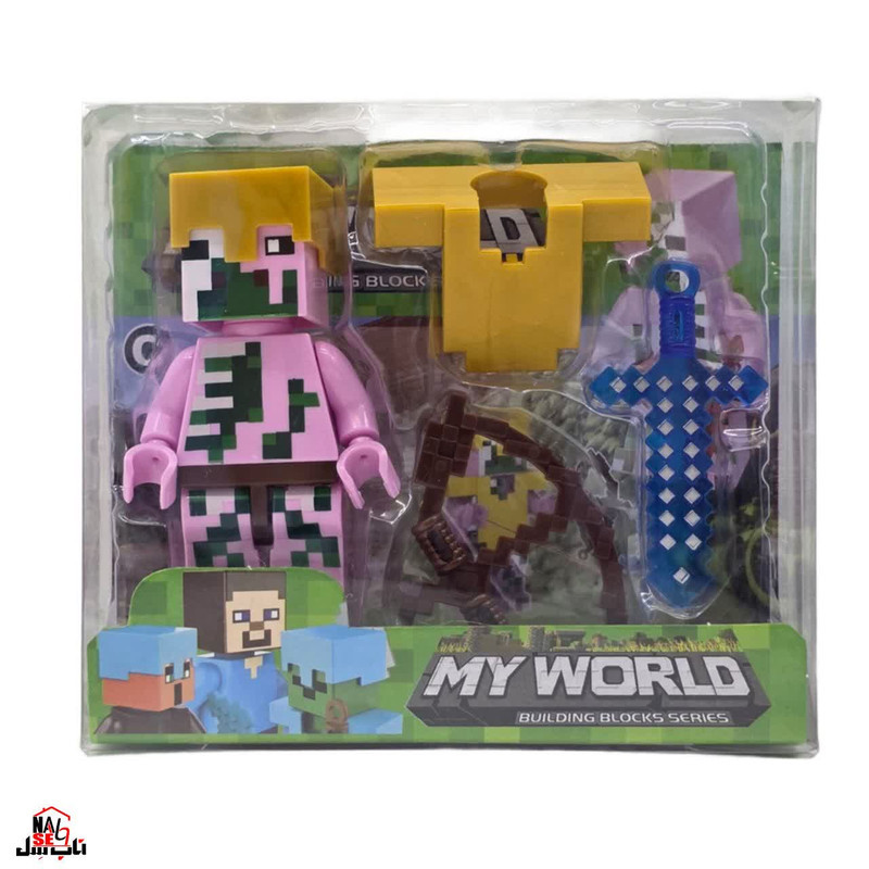 فیگور ناب سل مدل  ماینکرافت همراه با ابزار جنگ طرح MY WORLD کدNAAB 006 ارتفاع 9 سانتی متر