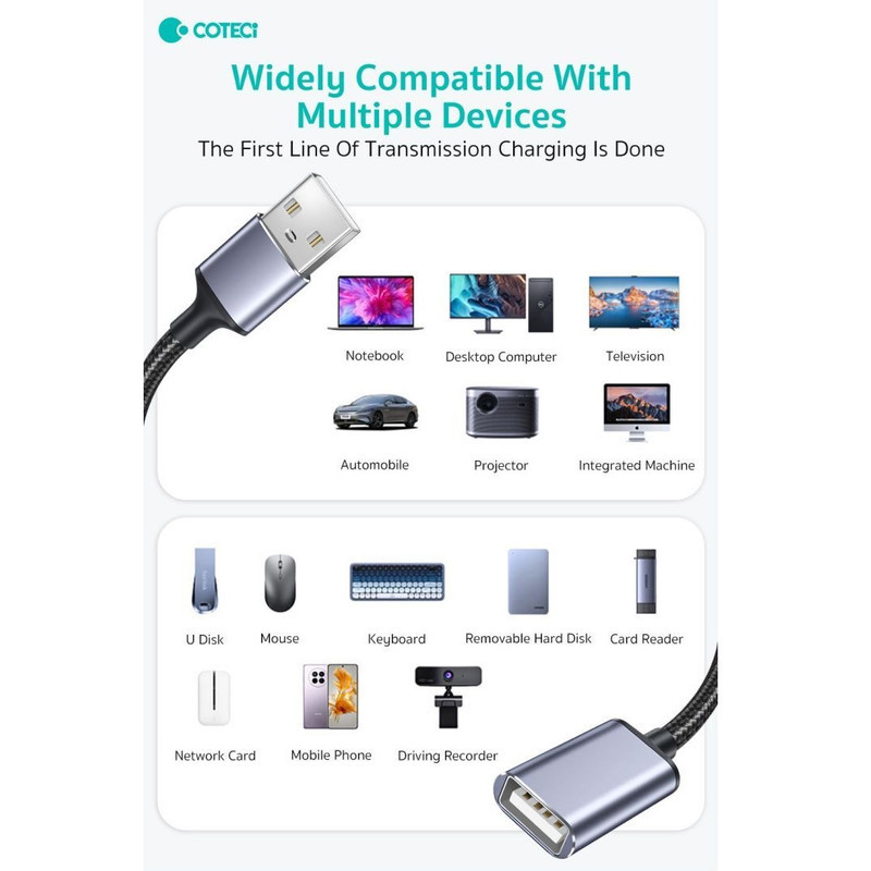 کابل افزایش طول USB کوتتسی مدل 87802-2m طول 2 متر