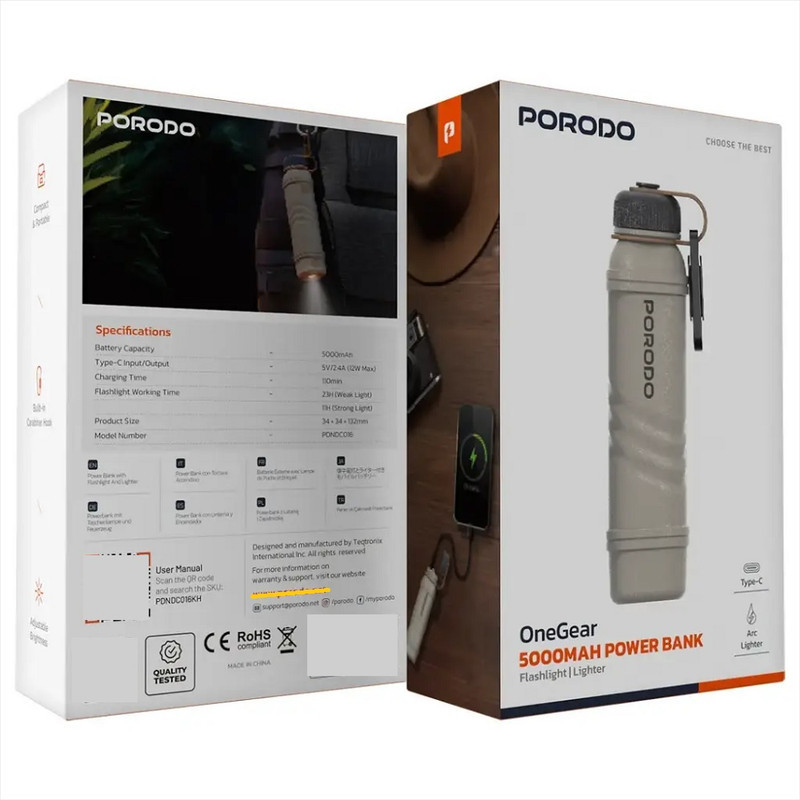 پاوربانک 12 وات پرودو مدل OneGear PDNDC016KH  ظرفیت 5000 میلی‌آمپرساعت