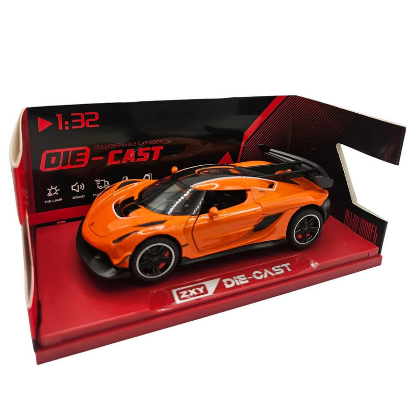 ماکت ماشین ناب سل مدل کوئینگزگ جسکو درب خفاشی فلزی موزیکال چراغدار عقب کش کد Koenigsegg JESKO همراه با استند