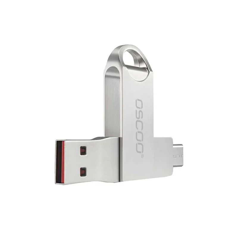 فلش مموری دو سر اتصال اوسکو مدل CU-002 ظرفیت 64 گیگابایت با پورت USB 3.1 و تایپ سی، بدنه فلزی چرخشی 360 درجه، مقاوم در برابر ضربه، شوک و گرد و غبار، سازگار با ویندوز، اندروید، مک و لینوکس