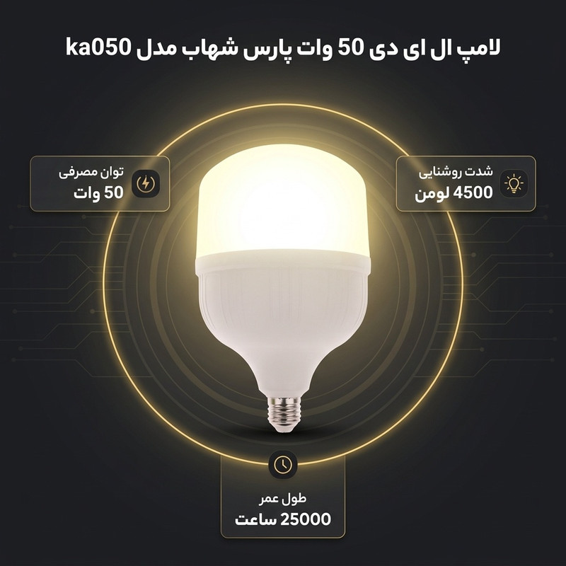 لامپ ال ای دی فوق کم مصرف 50 وات پارس شهاب مدل ka050 پایه E27