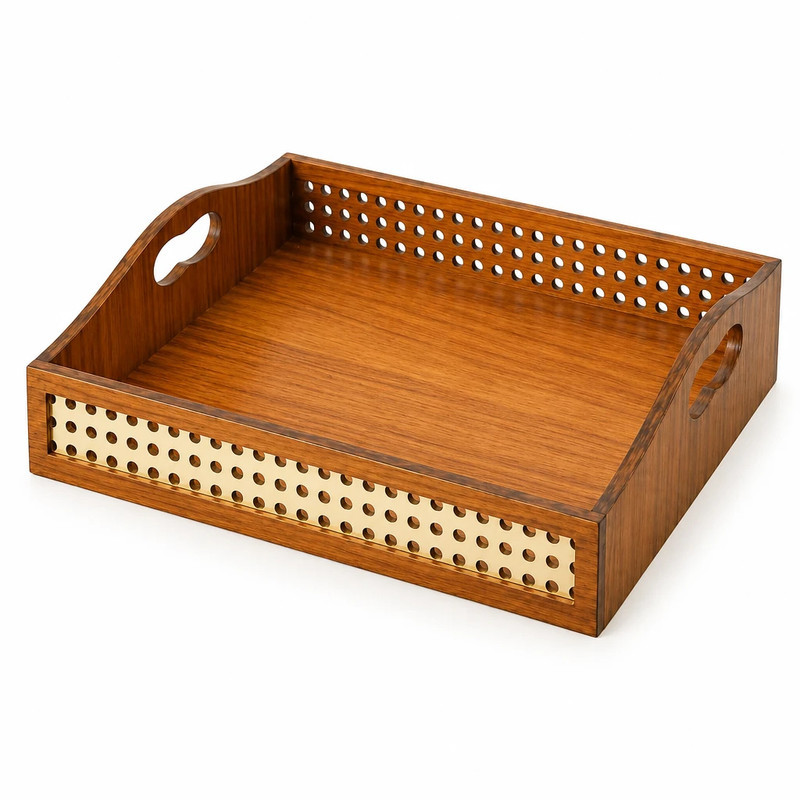 سینی دسته دار طرح حصیری کد Q247 سایز 22*33 سانتی متر