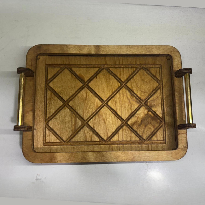 سینی دسته دار مدل چوبی طرح دار سایز 24*33 سانتی متر