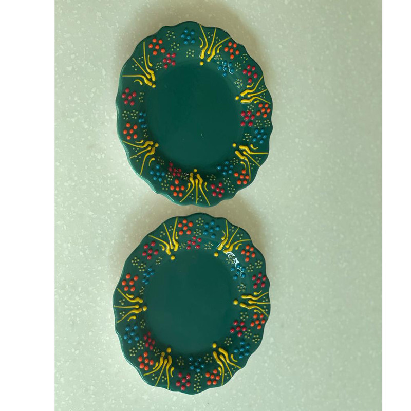 بشقاب میناکاری مدل نقش برجسته طرح لب کنگره ای کد 134 بسته 6 عددی