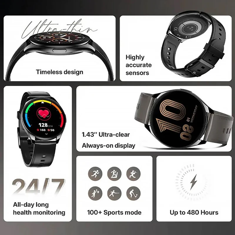 ساعت هوشمند 46 میلی‌متری گلوریمی مدل GC Air با بند سیلیکونی