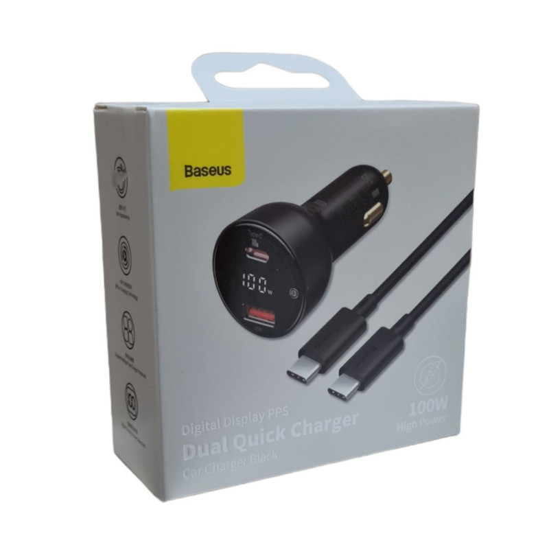 شارژر فندکی باسئوس مدل Digital Display PPS 100W به همراه کابل تبدیل USB-C