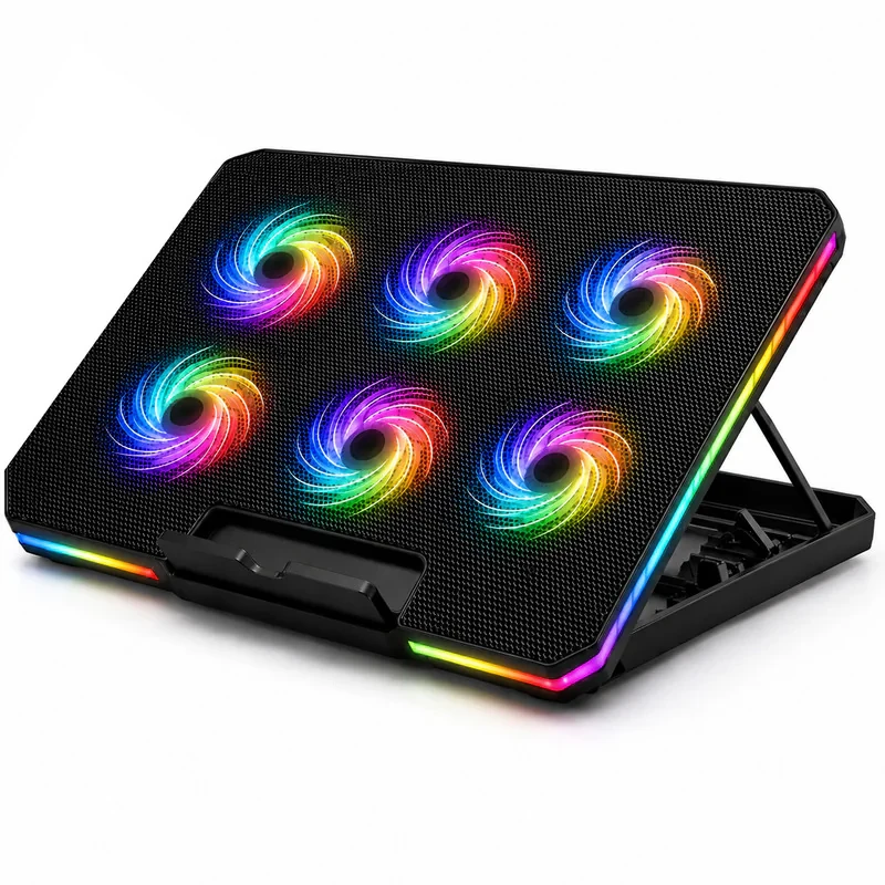 پایه خنک‌کننده لپ‌تاپ لوتوس مدل GF216-RGB-MOBILE STAND دارای شش عدد فن مناسب برای لپ تاپ‌های 14 تا 17 اینچی
