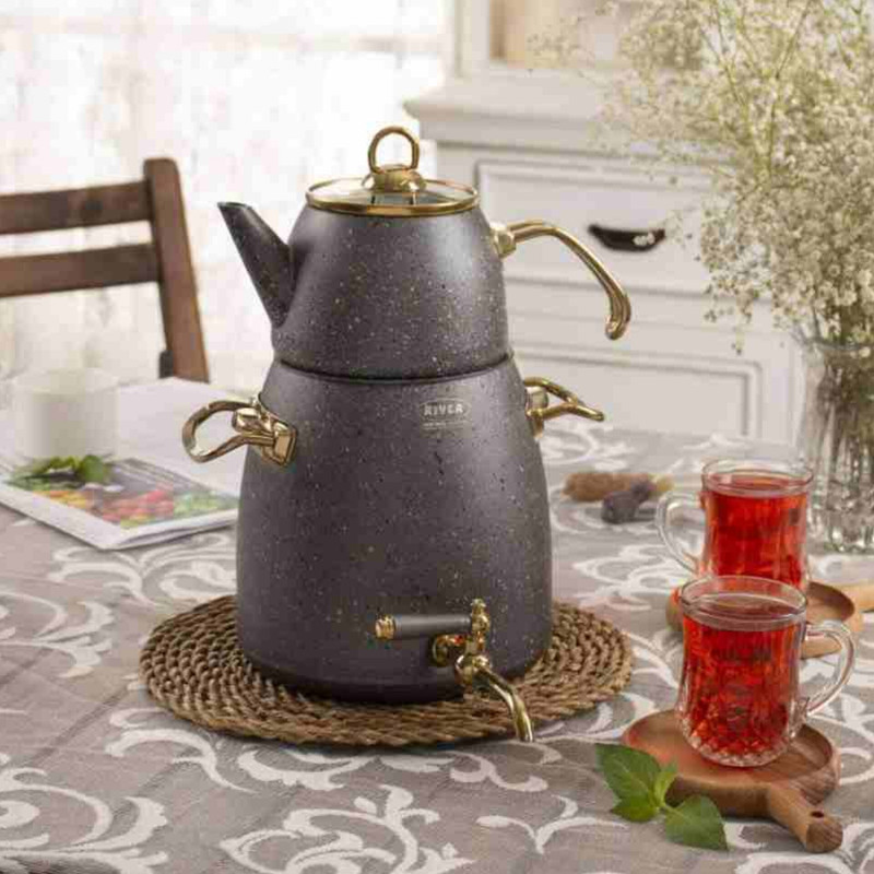ست کتری و قوری ریور مدل شیردار کد TP5831 گنجایش کتری 4.5 لیتر گنجایش قوری 1.2 لیتر